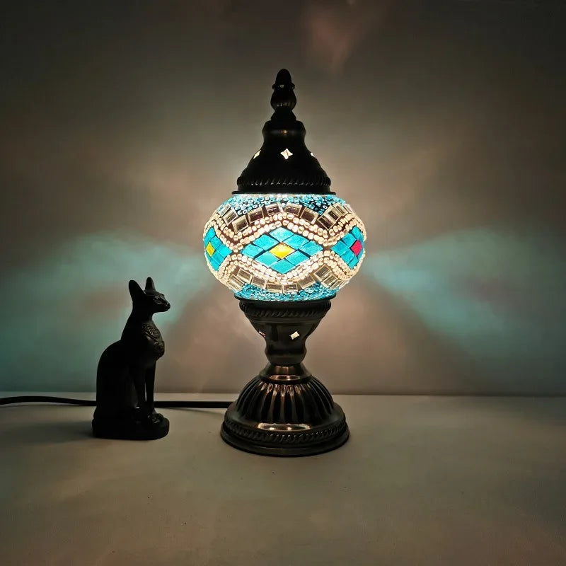 Turkish Mosaic Stained Glass Table Lamp, Retro Romantic Decor for Bedroom Cafe Homestay