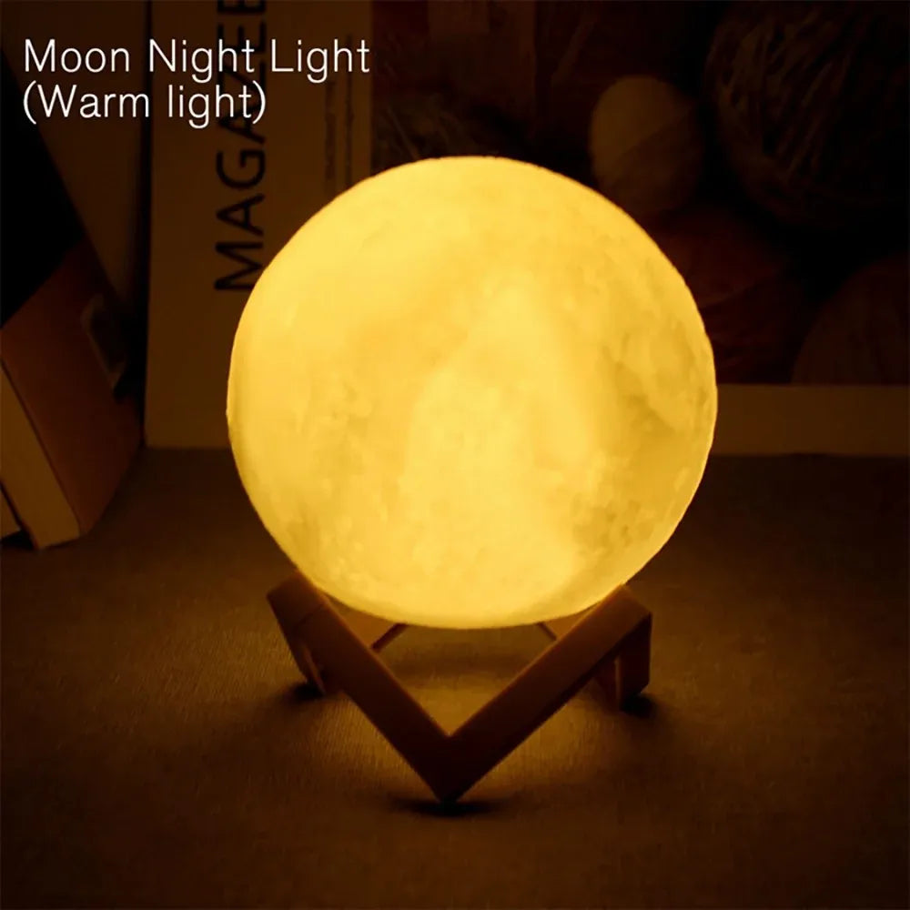 Led Moon Lamp Night Light With Stand Bedroom Gift Decor Print 6cm/8cm Lamps Battery Powered Creative Table Romantic 3d Lights