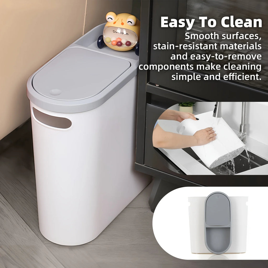 Bathroom Trash Can, Compact and Durable Plastic Trash Can with Built-in Handle, Easy to Clean, Rust-proof, Space-saving Design