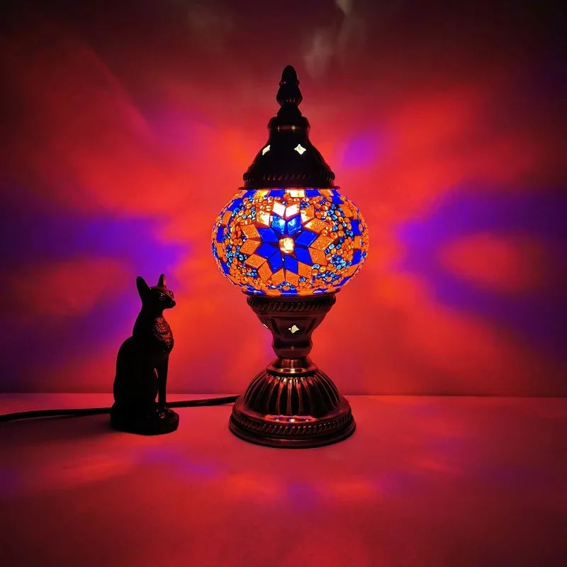 Turkish Mosaic Stained Glass Table Lamp, Retro Romantic Decor for Bedroom Cafe Homestay