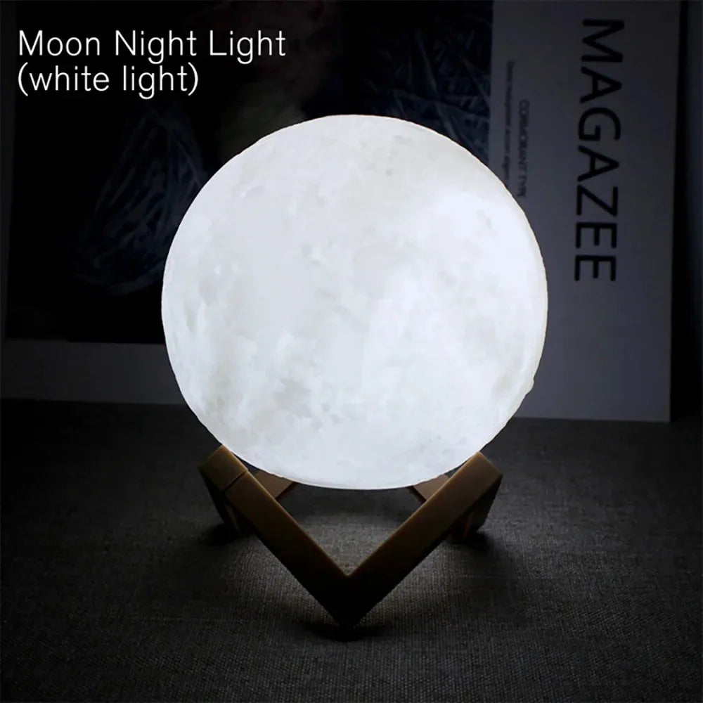 Led Moon Lamp Night Light With Stand Bedroom Gift Decor Print 6cm/8cm Lamps Battery Powered Creative Table Romantic 3d Lights