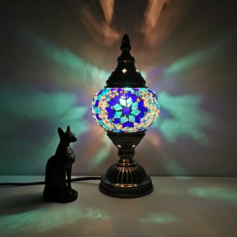 Turkish Mosaic Stained Glass Table Lamp, Retro Romantic Decor for Bedroom Cafe Homestay