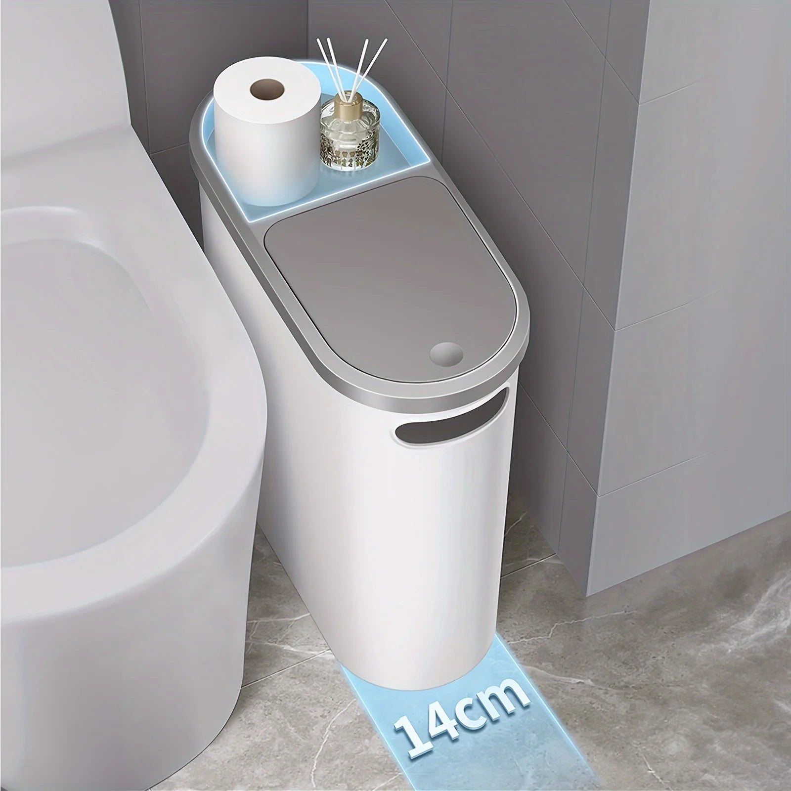 Bathroom Trash Can, Compact and Durable Plastic Trash Can with Built-in Handle, Easy to Clean, Rust-proof, Space-saving Design