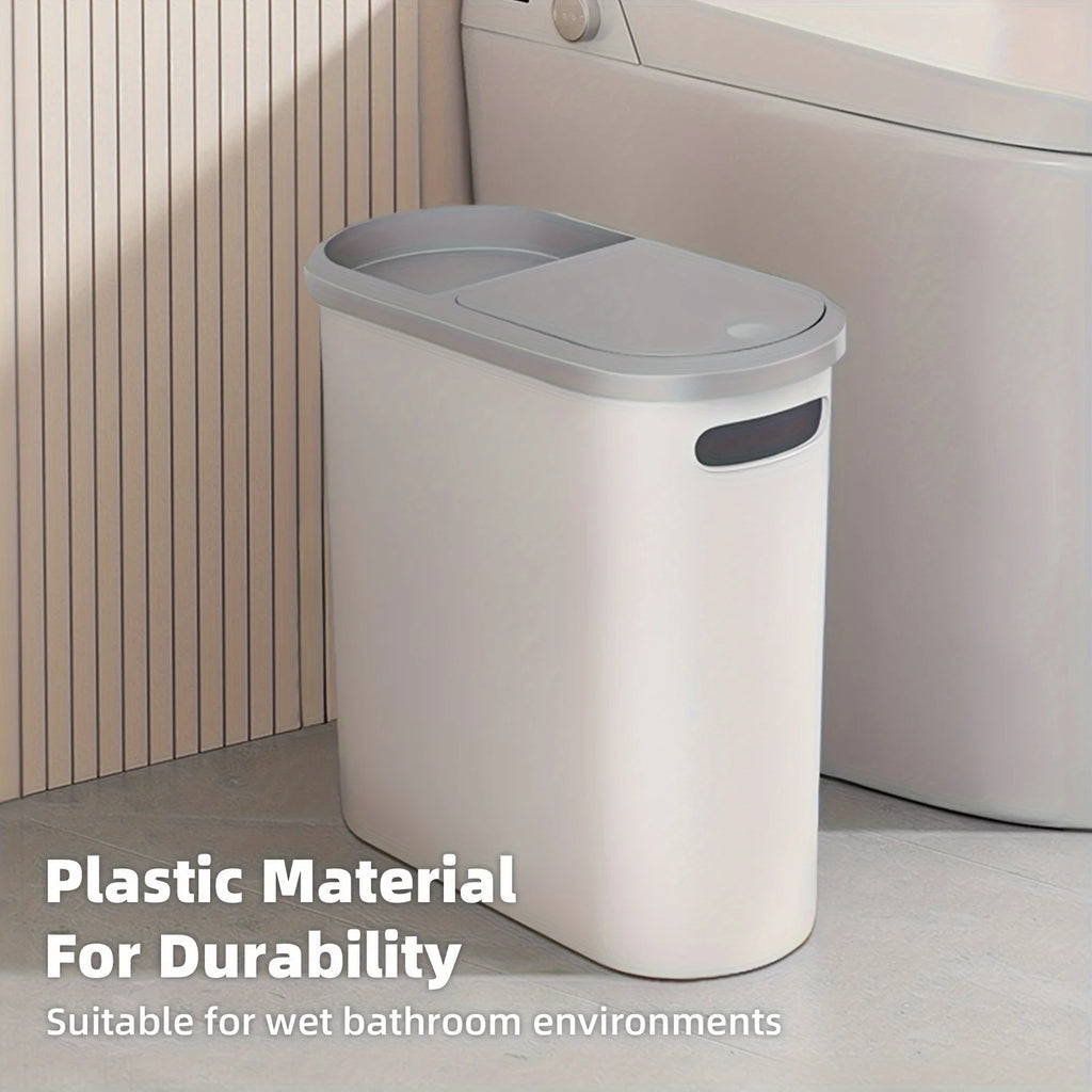 Bathroom Trash Can, Compact and Durable Plastic Trash Can with Built-in Handle, Easy to Clean, Rust-proof, Space-saving Design