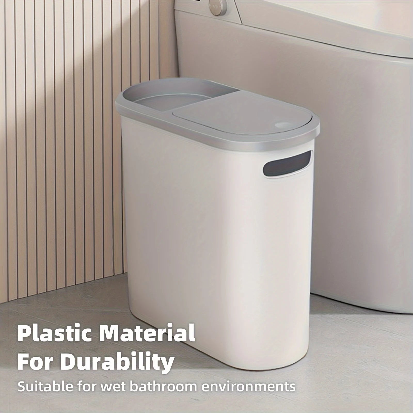 Bathroom Trash Can, Compact and Durable Plastic Trash Can with Built-in Handle, Easy to Clean, Rust-proof, Space-saving Design