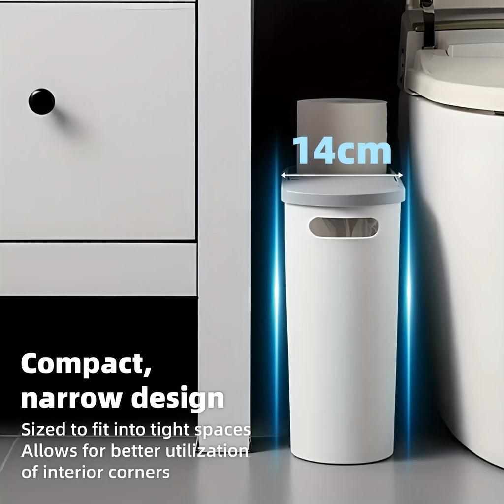 Bathroom Trash Can, Compact and Durable Plastic Trash Can with Built-in Handle, Easy to Clean, Rust-proof, Space-saving Design