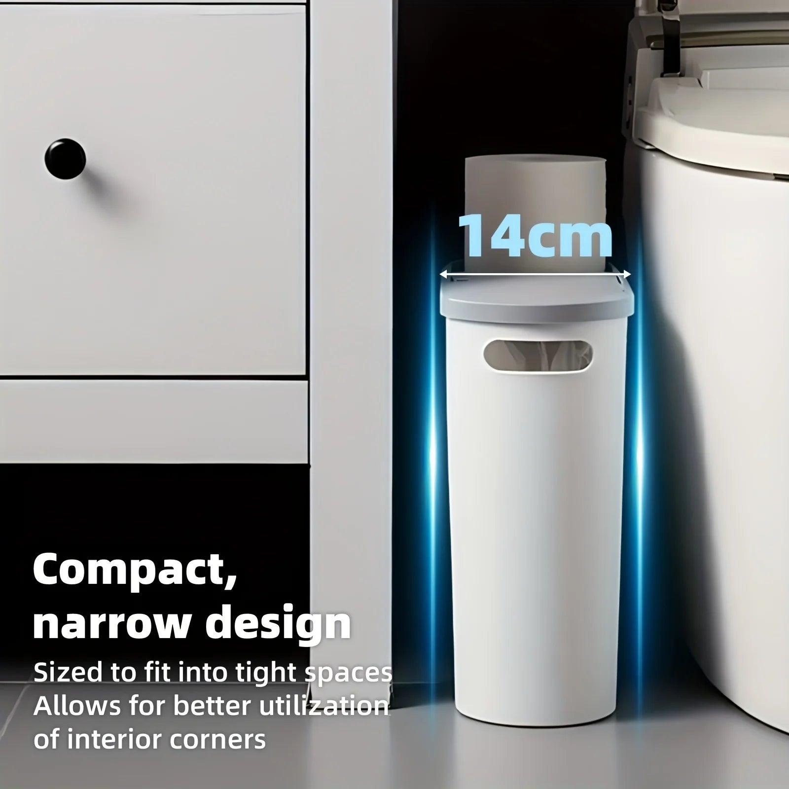 Bathroom Trash Can, Compact and Durable Plastic Trash Can with Built-in Handle, Easy to Clean, Rust-proof, Space-saving Design