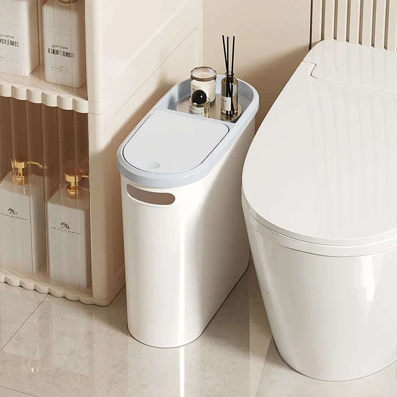 Bathroom Trash Can, Compact and Durable Plastic Trash Can with Built-in Handle, Easy to Clean, Rust-proof, Space-saving Design